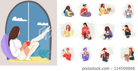 Trendy women illustration and icons in flat design 114509808