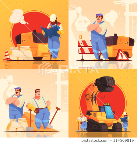 Hand drawn flat construction composition set 114509819