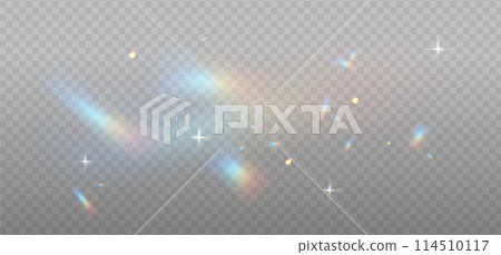 Rainbow reflection light prism effect on light background. Hologram glass dispersion, crystal flare leak shadow overlay. Vector illustration Rainbow reflection light prism effect on light background. Hologram glass dispersion, crystal flare leak shadow overlay. Vector illustration 114510117