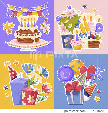 Hand drawn Birthday stickers set Hand drawn Birthday stickers set 114510200