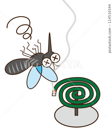 Mosquito coils and a dizzily collapsed mosquito 114510344