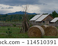 beautiful rural landscape with hay bales in western Ukraine 114510391
