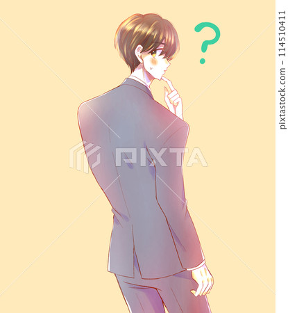 一名身穿西裝的男性辦公室職員轉身,滿頭大汗,臉紅 一名身穿西裝的男性辦公室職員轉身,滿頭大汗,臉紅 114510411