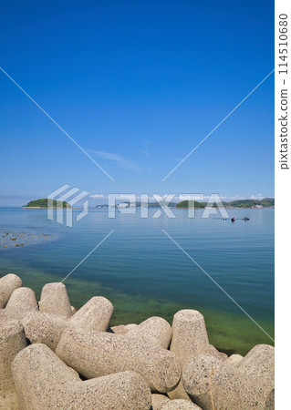 港口放置四足動物消除海浪和藍色大海 114510680