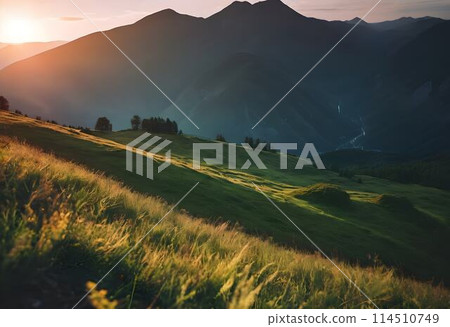 Mountain Glow: Sunset Silhouette in the Majestic Wilderness 114510749