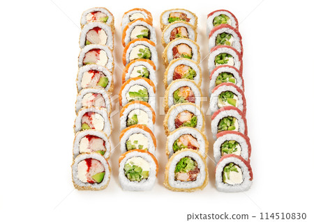 Colorful set of sushi rolls for Japanese themed party 114510830