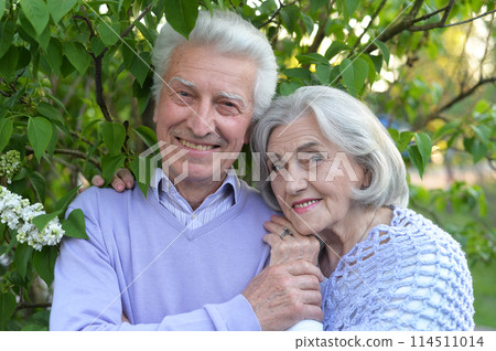 Loving mature couple in the park in summer Loving mature couple in the park in summer 114511014