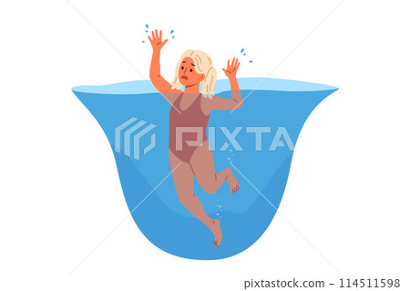 Little girl drowns in water and suffocates while swimming in pool, requiring help of lifeguards 114511598