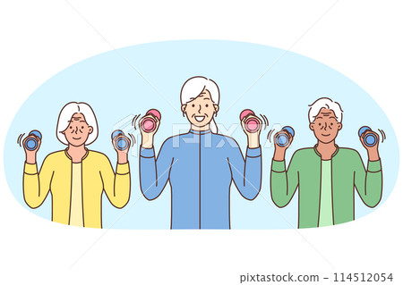 Smiling elderly people workout together 114512054