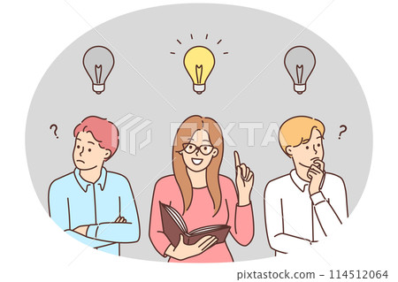 Smart woman with lightbulb generate business idea 114512064