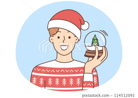 Smiling man in winter clothes celebrate New Year Smiling man in winter clothes celebrate New Year 114512091