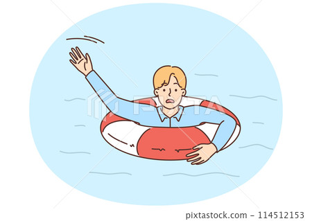 Young man drown in water ask for help 114512153