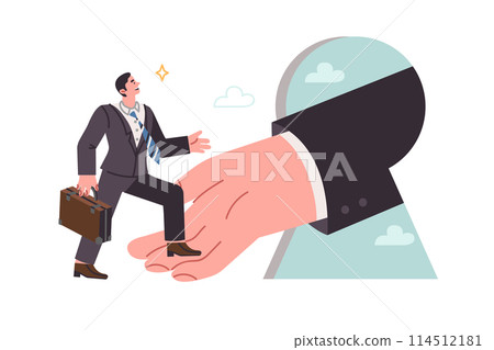 Businessman moves up career ladder and receives promotion thanks to patronage of boss Businessman moves up career ladder and receives promotion thanks to patronage of boss 114512181