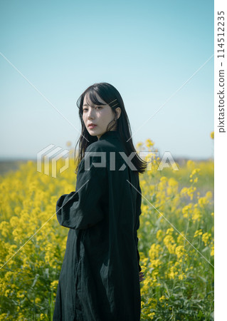 Rape flower field and woman 114512235