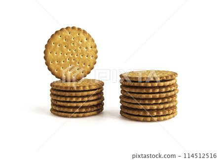 On a white background there are two stacks of two-layer cookies On a white background there are two stacks of two-layer cookies 114512516