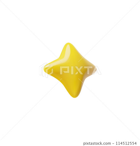 Yellow four pointed star vector 3d isometric design, glossy achievement badge, win award, golden rating star volume icon 114512554