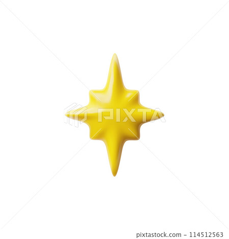 Yellow eight pointed star realistic 3D vector icon, glossy badge, asymmetrical star volume label decoration design element Yellow eight pointed star realistic 3D vector icon, glossy badge, asymmetrical star volume label decoration design element 114512563