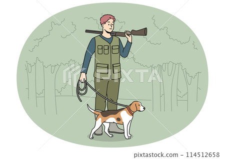 Hunter with dog in wild nature 114512658