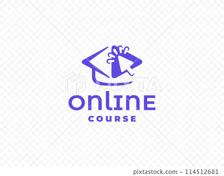 Online training vector logo design. Bachelor cap and play button with cursor graphic design 114512681