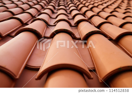Red Ceramic Roof Tiles Pattern on Building 114512838