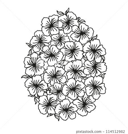 Easter egg flower background, hand drawn floral elements for spring holiday. Black and white line art compositions for coloring page. Vector illustrations for card or invitations Easter egg flower background, hand drawn floral elements for spring holiday. Black and white line art compositions for coloring page. Vector illustrations for card or invitations 114512982