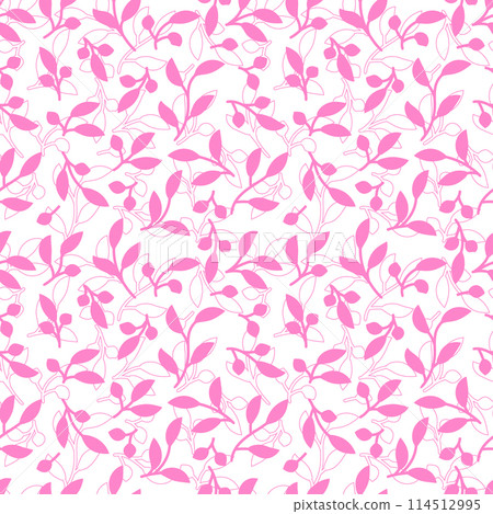 Delicate floral vine seamless pattern with hand drawn plants elements for textile or wallpaper, scrapbook paper. Light pink vector background 114512995