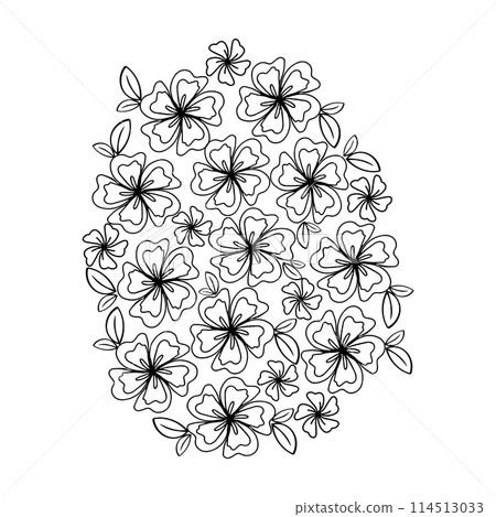 Easter egg flower background, hand drawn floral elements for spring holiday. Black and white line art compositions for coloring page. Vector illustrations for card or invitations Easter egg flower background, hand drawn floral elements for spring holiday. Black and white line art compositions for coloring page. Vector illustrations for card or invitations 114513033