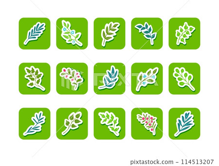 Bright summer leaves and twigs, sticker sheet 114513207