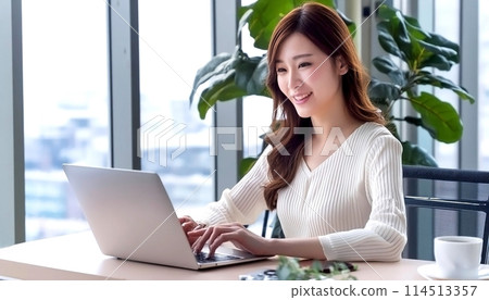 A woman working on a computer 114513357