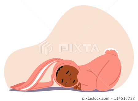 Infant In A Pink Bunny Costume, Sound Asleep With A Comforting Background, Conveying Innocence, Childhood, Tranquility Infant In A Pink Bunny Costume, Sound Asleep With A Comforting Background, Conveying Innocence, Childhood, Tranquility 114513757