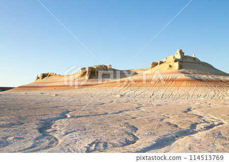 Kyzylkup area landscape, Mangystau desert. Rock strata formations Kyzylkup area landscape, Mangystau desert. Rock strata formations 114513769