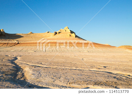 Kyzylkup area landscape, Mangystau desert. Rock strata formations 114513770