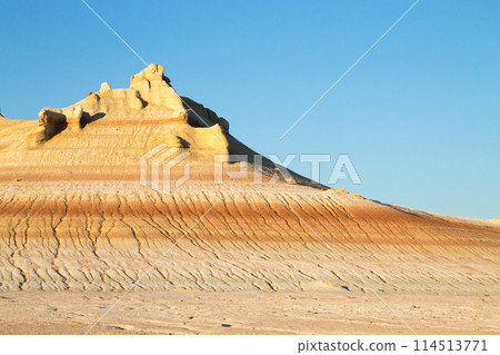 Kyzylkup area landscape, Mangystau desert. Rock strata formations 114513771