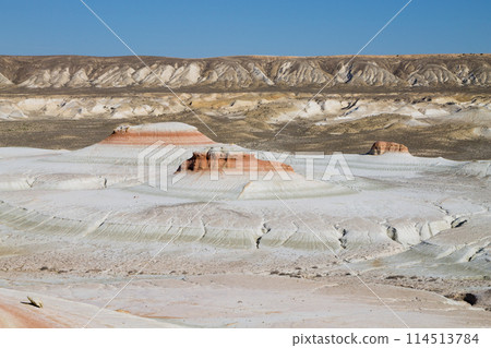 Kyzylkup rock strata landscape, Mangystau desert, Kazakhstan 114513784