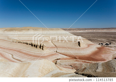Kyzylkup plateau landscape, Mangystau desert. Rock strata formations 114513785