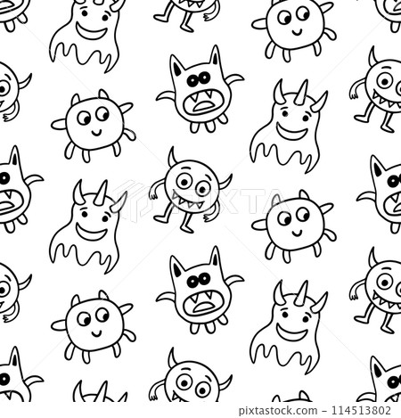 Cute Halloween Monsters Creatures Seamless Pattern Cute Halloween Monsters Creatures Seamless Pattern 114513802