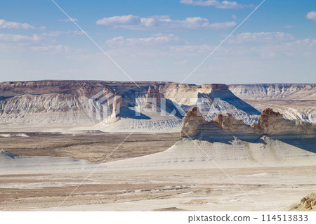 Bozzhira valley aerial view, Mangystau region, Kazakhstan 114513833