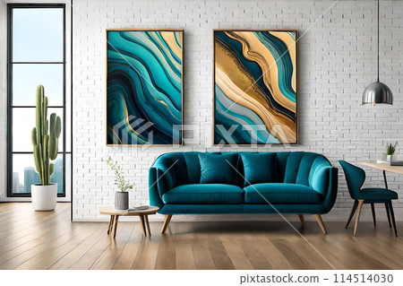 Living room illustration 3D rendering AI digitally generated image 114514030