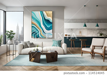 Living room illustration 3D rendering AI digitally generated image Living room illustration 3D rendering AI digitally generated image 114514045