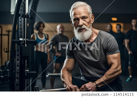 A old man with a beard stands in a gym with a large white beard. A old man with a beard stands in a gym with a large white beard. 114514115
