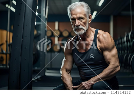 A old man with a beard stands in a gym with a large white beard. A old man with a beard stands in a gym with a large white beard. 114514132