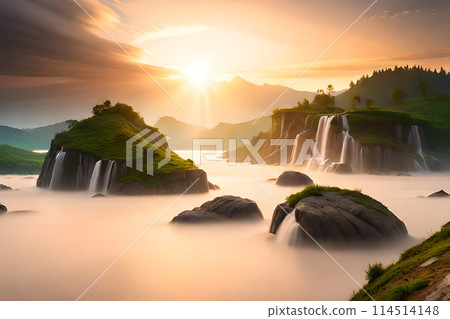 Fantastic sunset on the Sea coast with beautiful colors and great light. Fantastic sunset on the Sea coast with beautiful colors and great light. 114514148