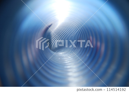 Drainage system.Blue, corrugated pipe. Photo from the inside. 114514192