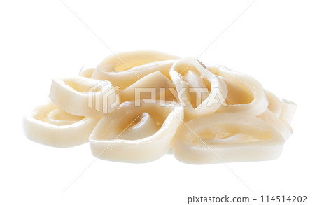Squid rings heap close-up isolated on a white background. Squid rings heap close-up isolated on a white background. 114514202