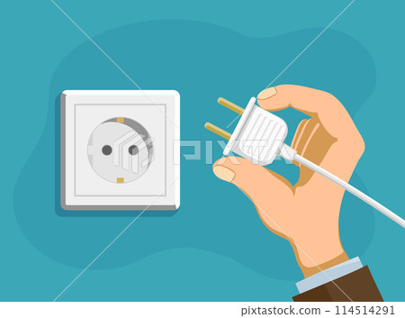 Human hand holds an electrical plug 114514291