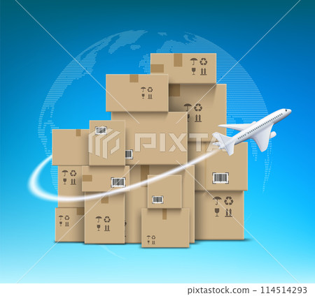 Plane against the background of cardboard boxes 114514293