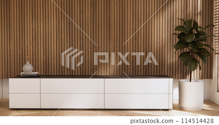 Cabinet wooden design on white room interior modern style.3D rendering Cabinet wooden design on white room interior modern style.3D rendering 114514428