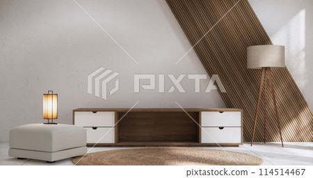 Cabinet room wooden interior wabisabi and armchair sofa and decoration japanese style.3D rendering Cabinet room wooden interior wabisabi and armchair sofa and decoration japanese style.3D rendering 114514467
