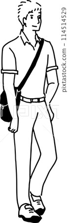Monochrome line drawing of a man walking Monochrome line drawing of a man walking 114514529