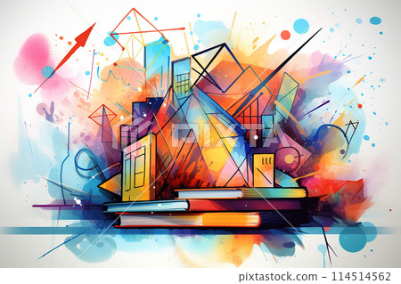 Vibrant abstract art featuring geometric - Stock Vibrant abstract art featuring geometric - Stock